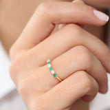 14K Gold Alternating Emerald and Diamond Wedding Band - GeumJewels