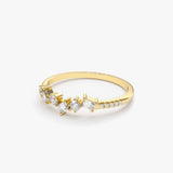 14K Gold Asymmetrical Baguette and Round Diamond Wedding Ring - GeumJewels
