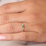 14k Gold Baguette Emerald Diamond Ring - GeumJewels
