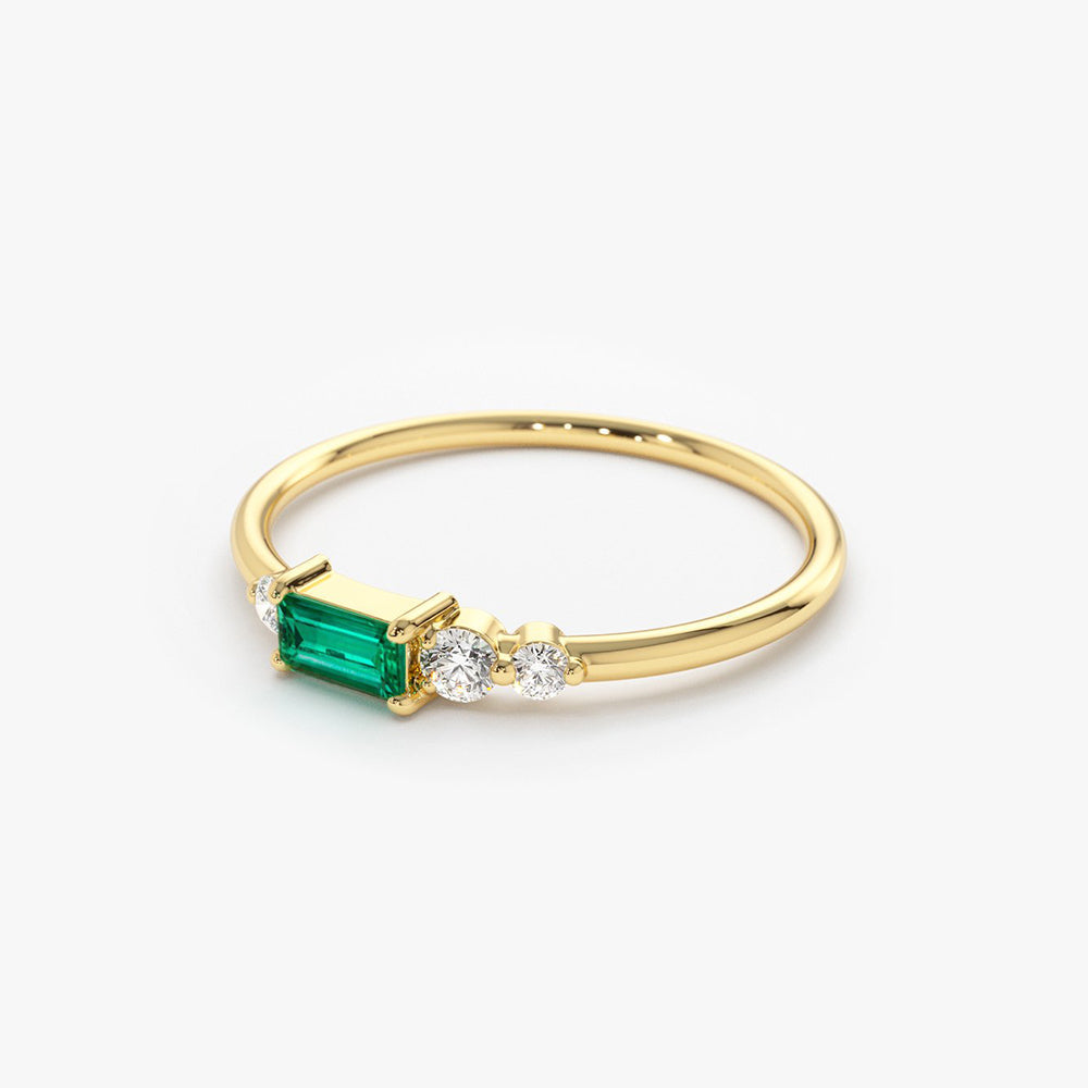 14k Gold Baguette Emerald Diamond Ring - GeumJewels