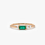 14k Gold Baguette Emerald Diamond Ring - GeumJewels