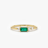 14k Gold Baguette Emerald Diamond Ring - GeumJewels