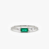 14k Gold Baguette Emerald Diamond Ring - GeumJewels