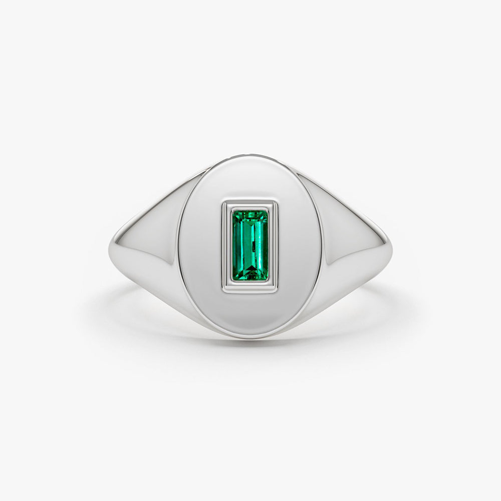 14k Gold Baguette Emerald Signet Ring - GeumJewels