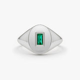 14k Gold Baguette Emerald Signet Ring - GeumJewels