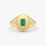 14k Gold Baguette Emerald Signet Ring - GeumJewels