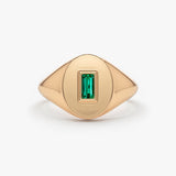 14k Gold Baguette Emerald Signet Ring - GeumJewels