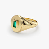 14k Gold Baguette Emerald Signet Ring - GeumJewels