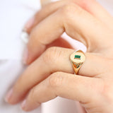 14k Gold Baguette Emerald Signet Ring - GeumJewels