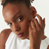 14K Gold Beaded Band Criss Cross Statement Ring - GeumJewels