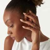 14K Gold Beaded Band Criss Cross Statement Ring - GeumJewels