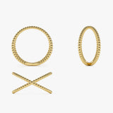 14K Gold Beaded Band Criss Cross Statement Ring - GeumJewels