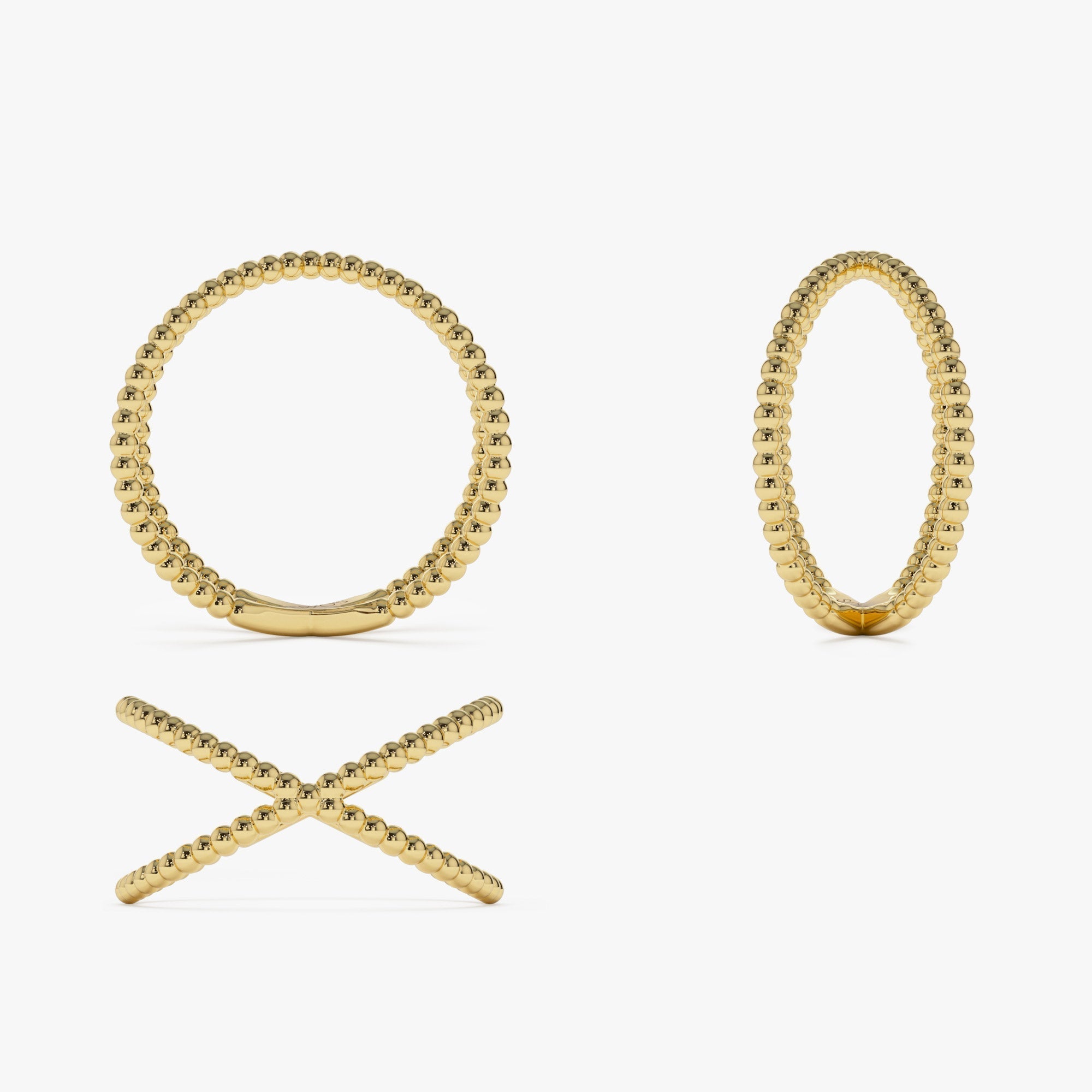 14K Gold Beaded Band Criss Cross Statement Ring - GeumJewels