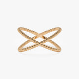 14K Gold Beaded Band Criss Cross Statement Ring - GeumJewels