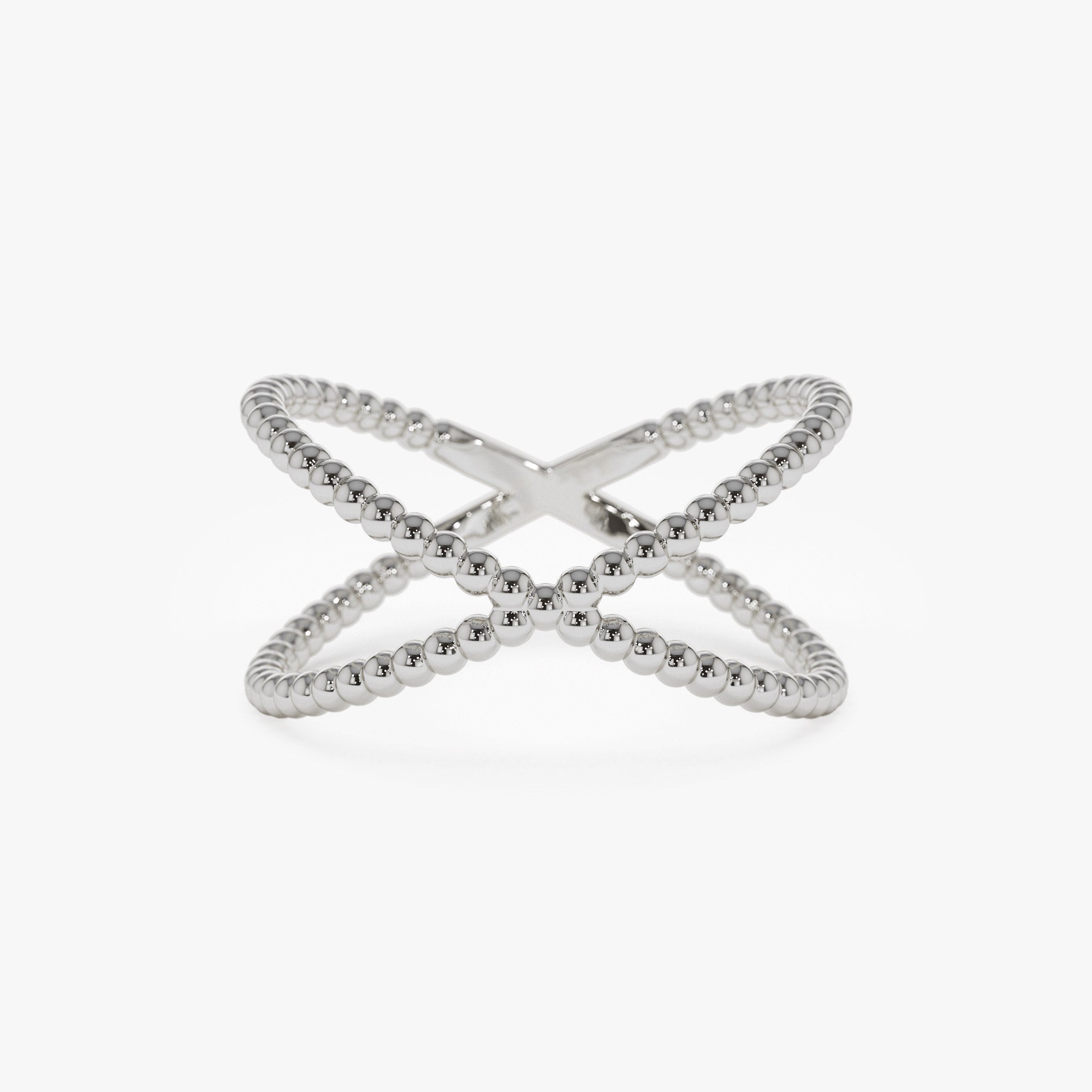 14K Gold Beaded Band Criss Cross Statement Ring - GeumJewels