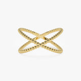 14K Gold Beaded Band Criss Cross Statement Ring - GeumJewels