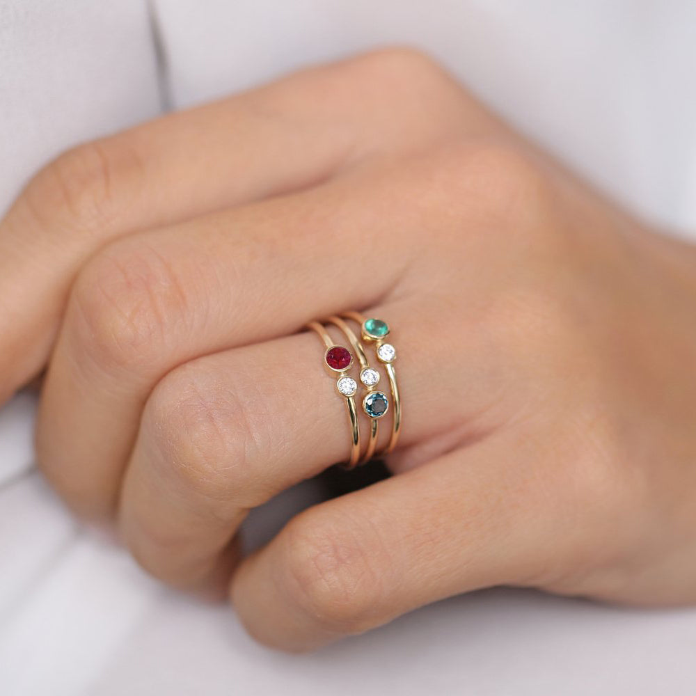 14K Gold Bezel Setting Emerald and Diamond Ring - GeumJewels