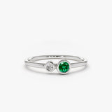 14K Gold Bezel Setting Emerald and Diamond Ring - GeumJewels