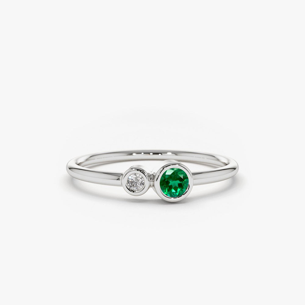 14K Gold Bezel Setting Emerald and Diamond Ring - GeumJewels