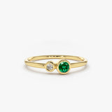 14K Gold Bezel Setting Emerald and Diamond Ring - GeumJewels