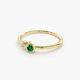 14K Gold Bezel Setting Emerald and Diamond Ring - GeumJewels