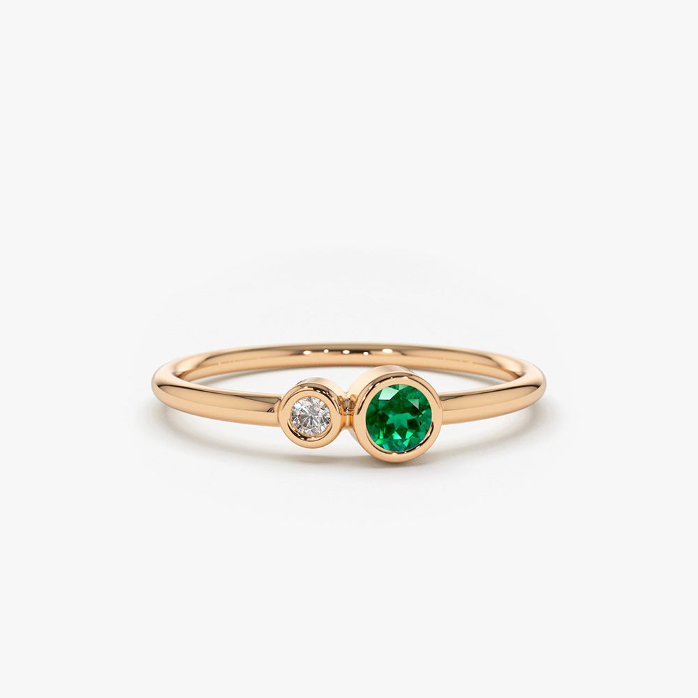 14K Gold Bezel Setting Emerald and Diamond Ring - GeumJewels