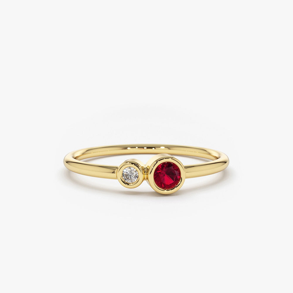 14K Gold Bezel Setting Ruby and Diamond Ring - GeumJewels
