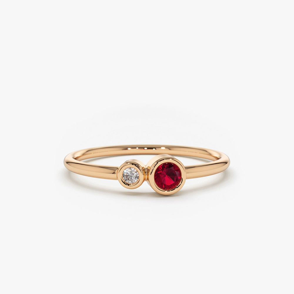 14K Gold Bezel Setting Ruby and Diamond Ring - GeumJewels