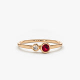 14K Gold Bezel Setting Ruby and Diamond Ring - GeumJewels