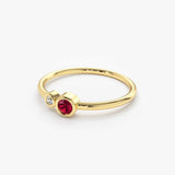 14K Gold Bezel Setting Ruby and Diamond Ring - GeumJewels