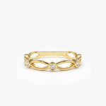 14K Gold Bezel Setting Unique Diamond Wedding Band - GeumJewels