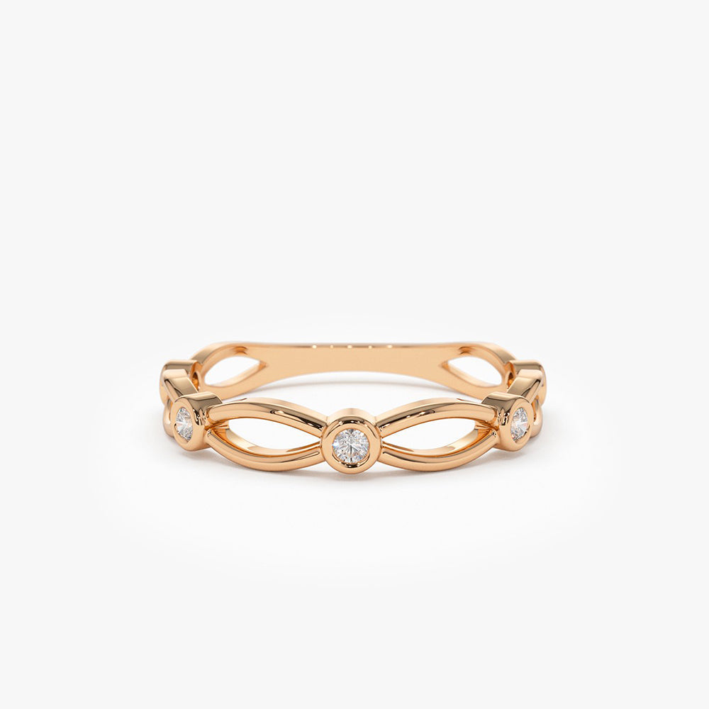 14K Gold Bezel Setting Unique Diamond Wedding Band - GeumJewels
