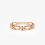 14K Gold Bezel Setting Unique Diamond Wedding Band - GeumJewels
