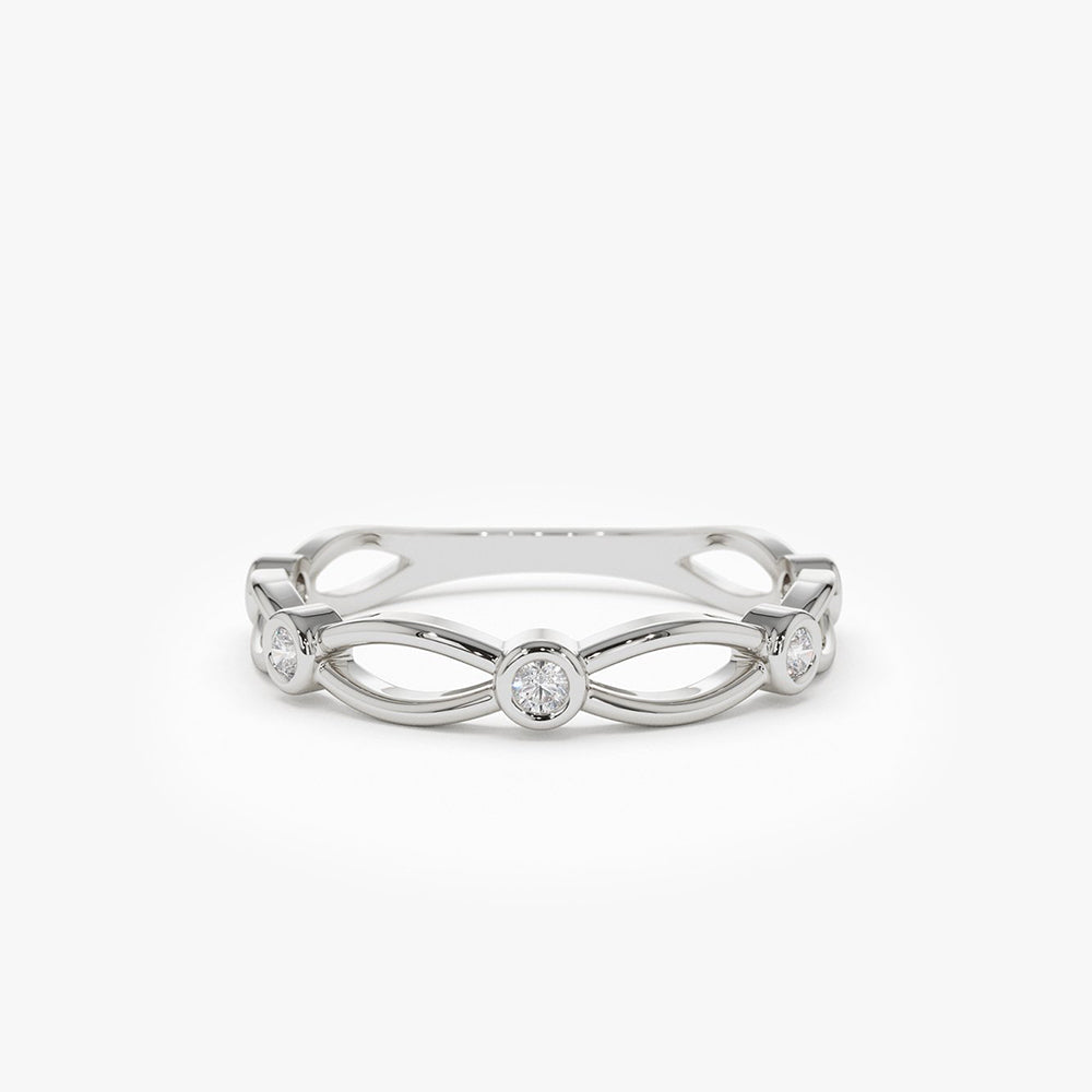 14K Gold Bezel Setting Unique Diamond Wedding Band - GeumJewels
