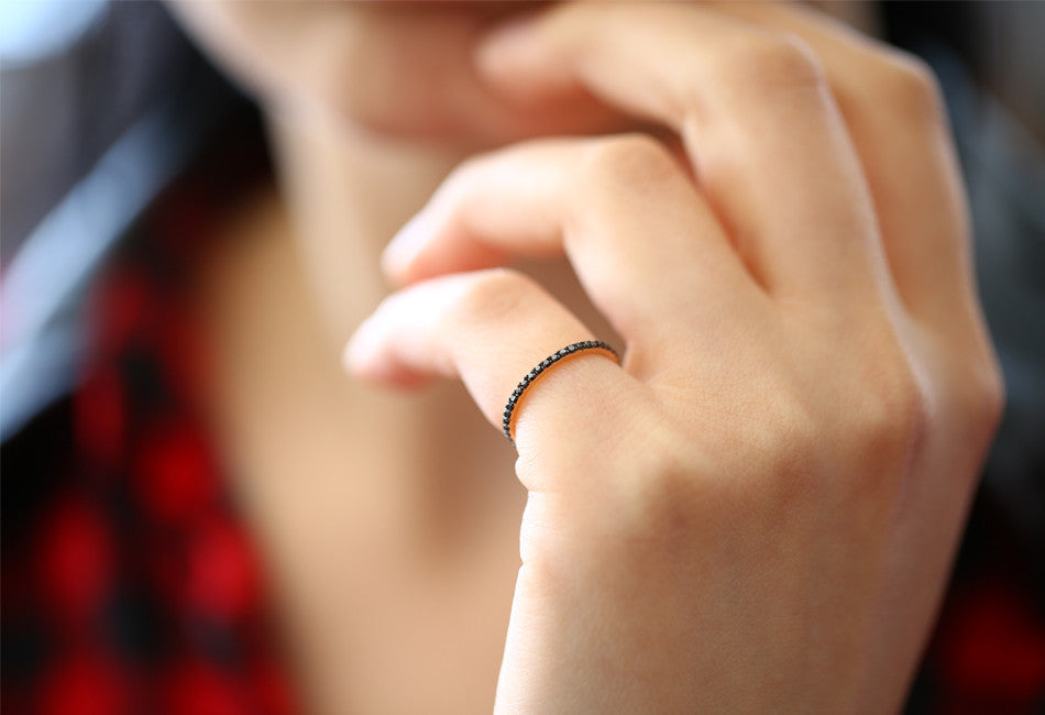 14K Gold Black Diamond Eternity Band - GeumJewels