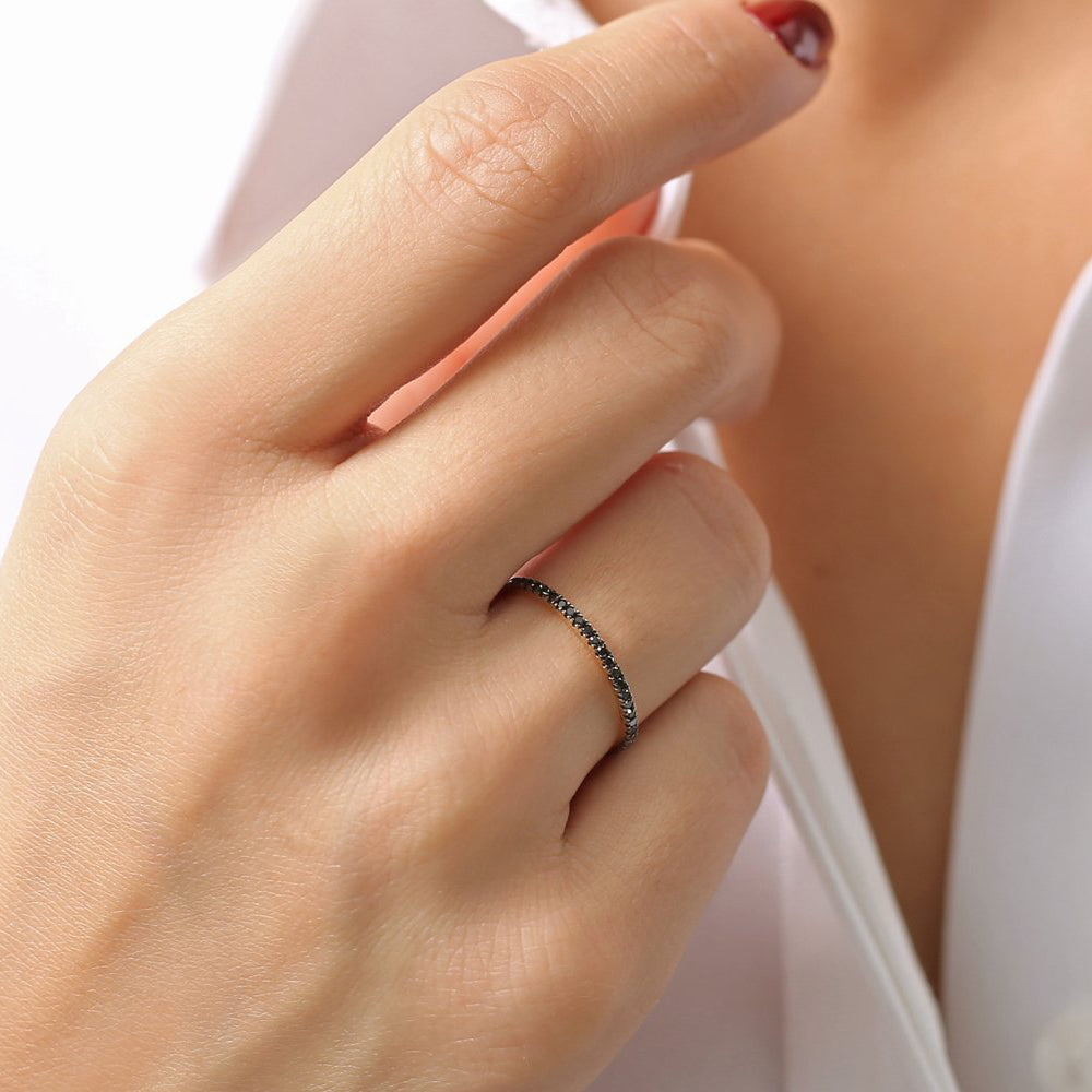 14K Gold Black Diamond Eternity Band - GeumJewels