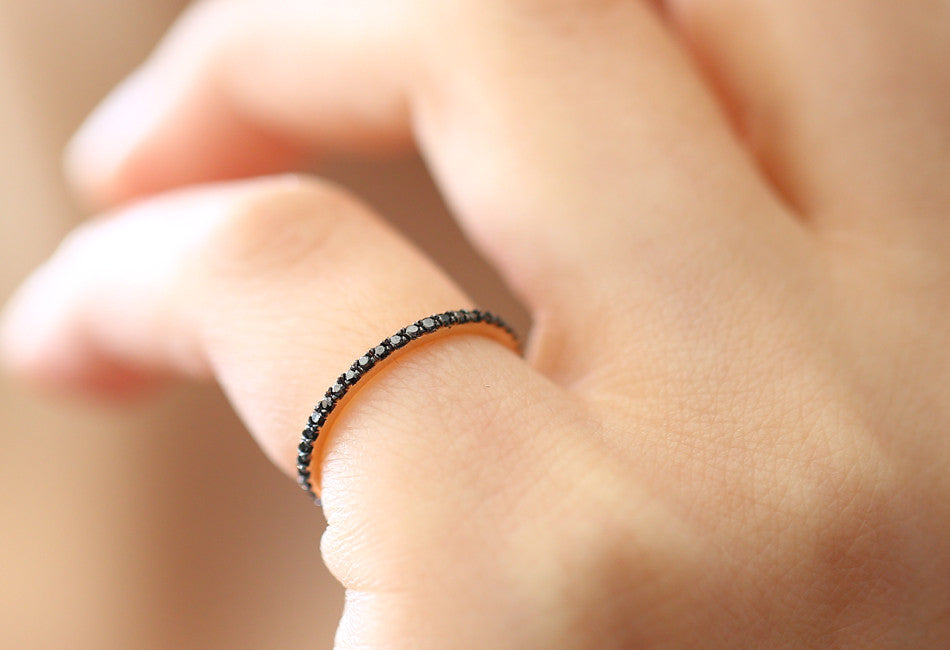 14K Gold Black Diamond Eternity Band - GeumJewels