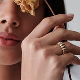 14k Gold Bold Dome Croissant Ring - GeumJewels