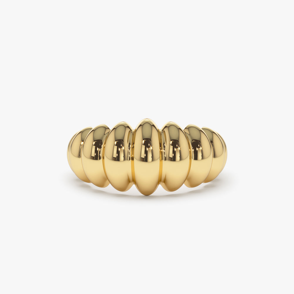 14k Gold Bold Dome Croissant Ring - GeumJewels