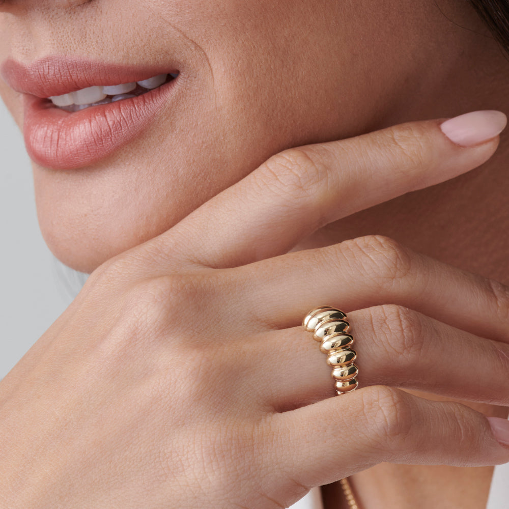 14k Gold Bold Dome Croissant Ring - GeumJewels