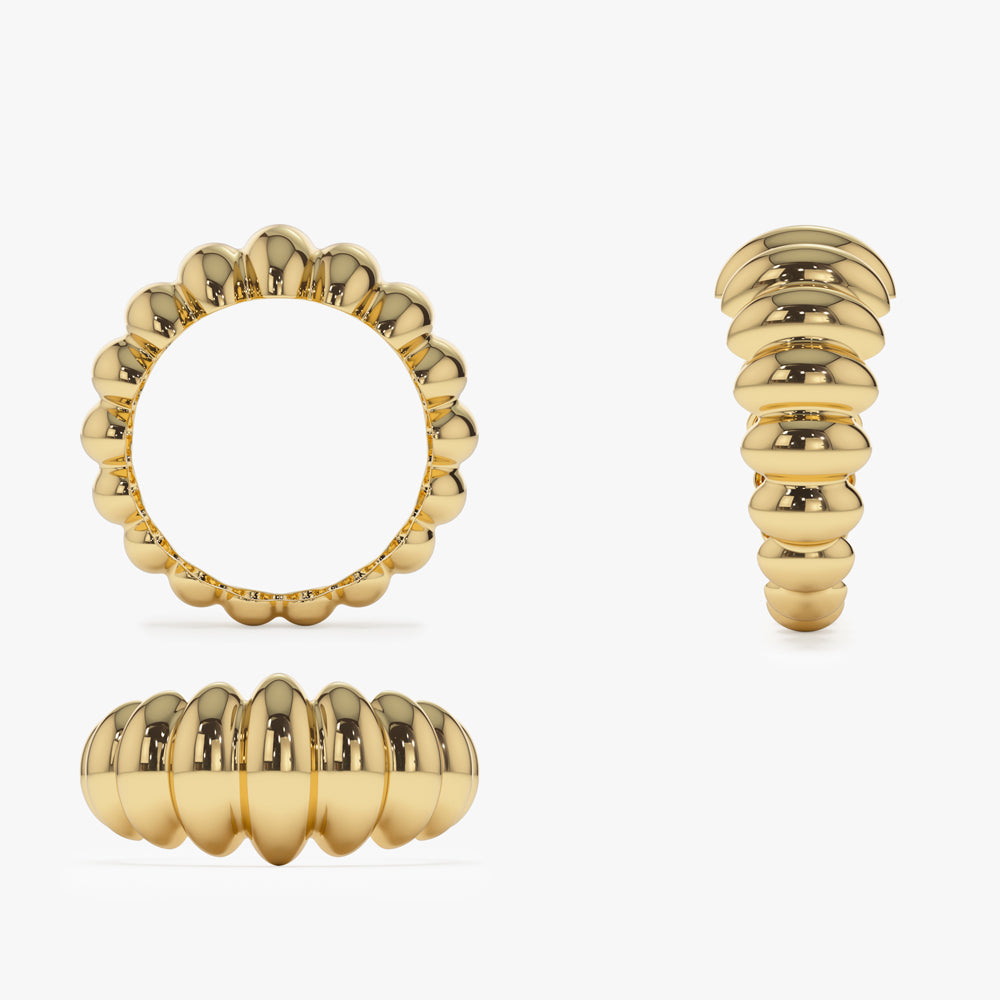 14k Gold Bold Dome Croissant Ring - GeumJewels