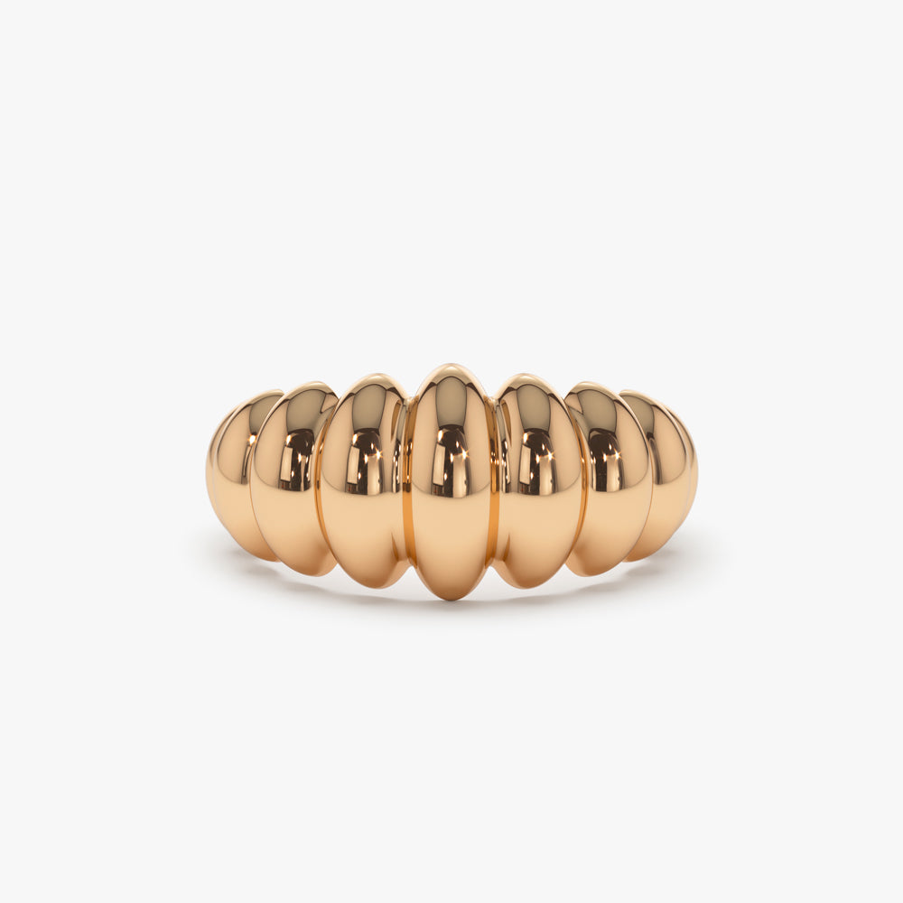 14k Gold Bold Dome Croissant Ring - GeumJewels