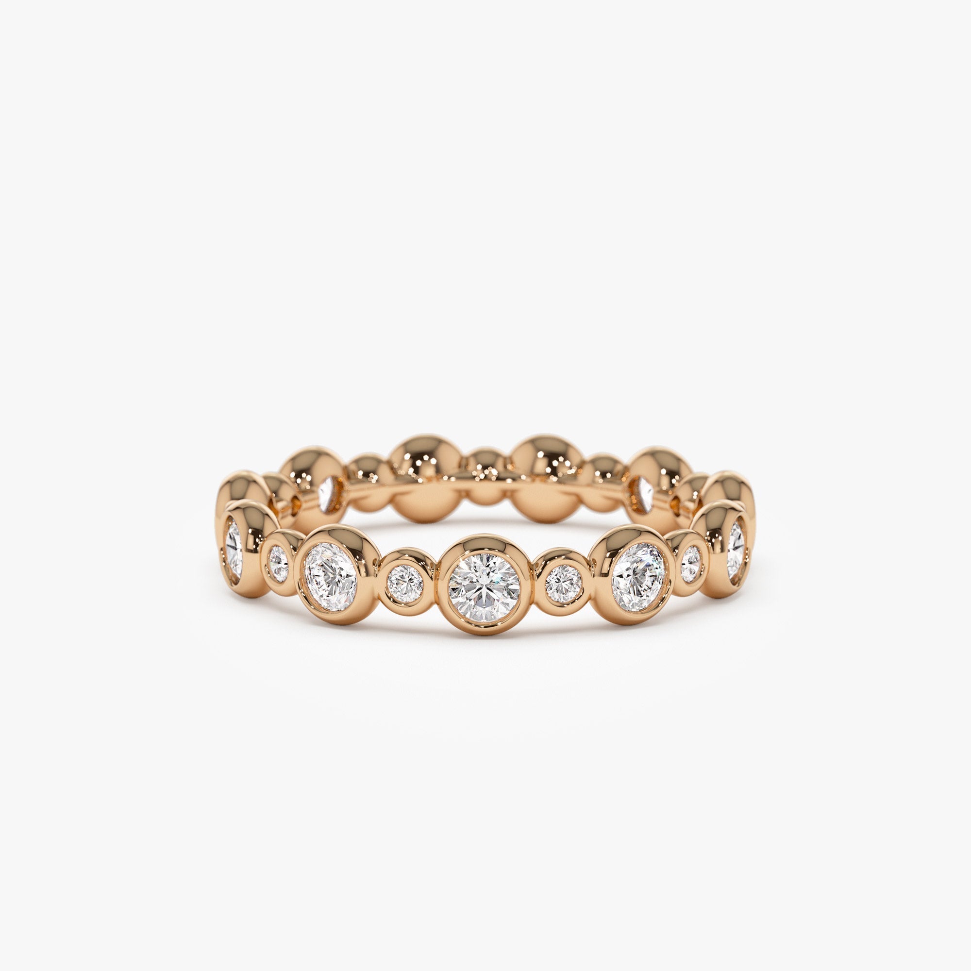 14k Gold Bubble Diamond 3/4 Eternity Wedding Ring - GeumJewels