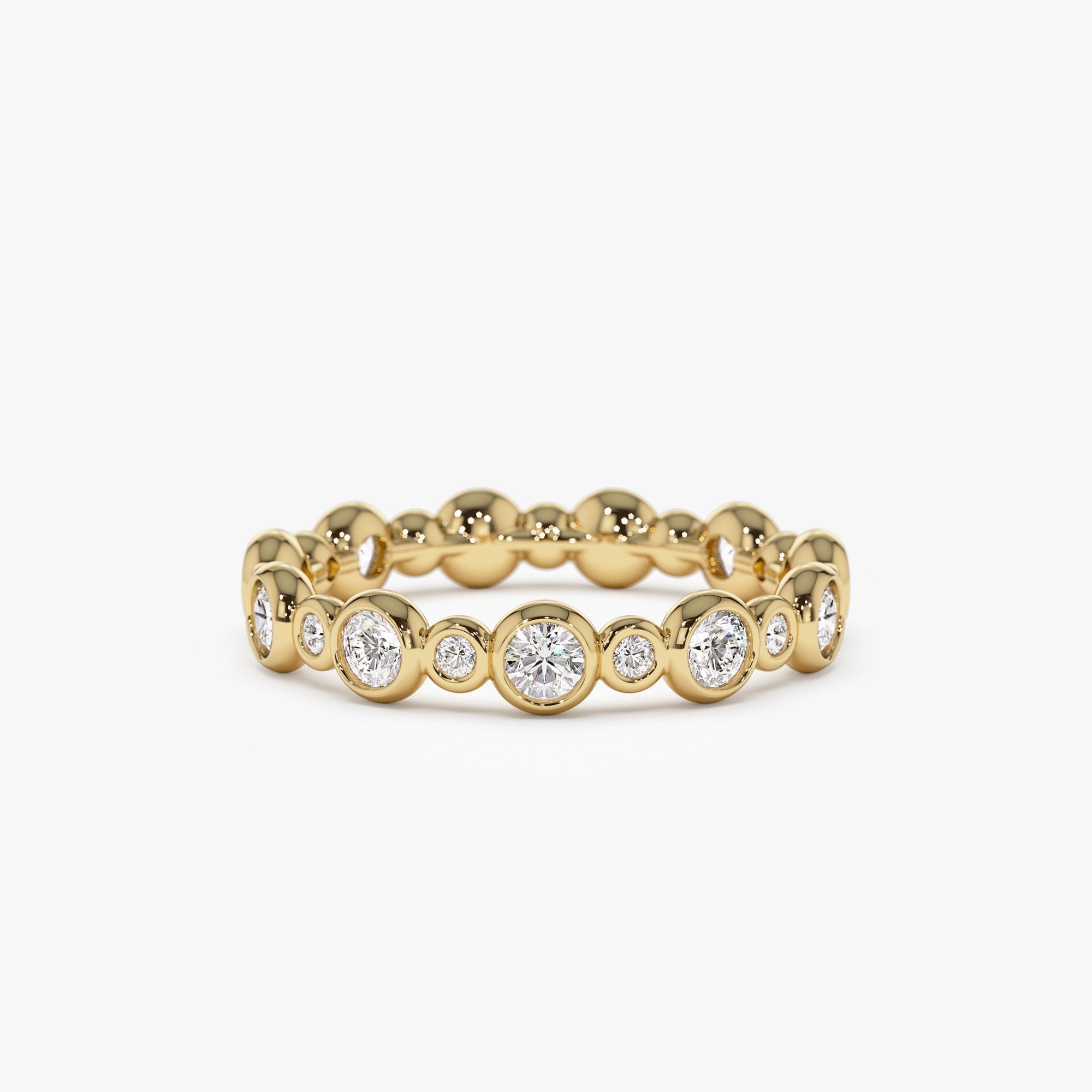 14k Gold Bubble Diamond 3/4 Eternity Wedding Ring - GeumJewels