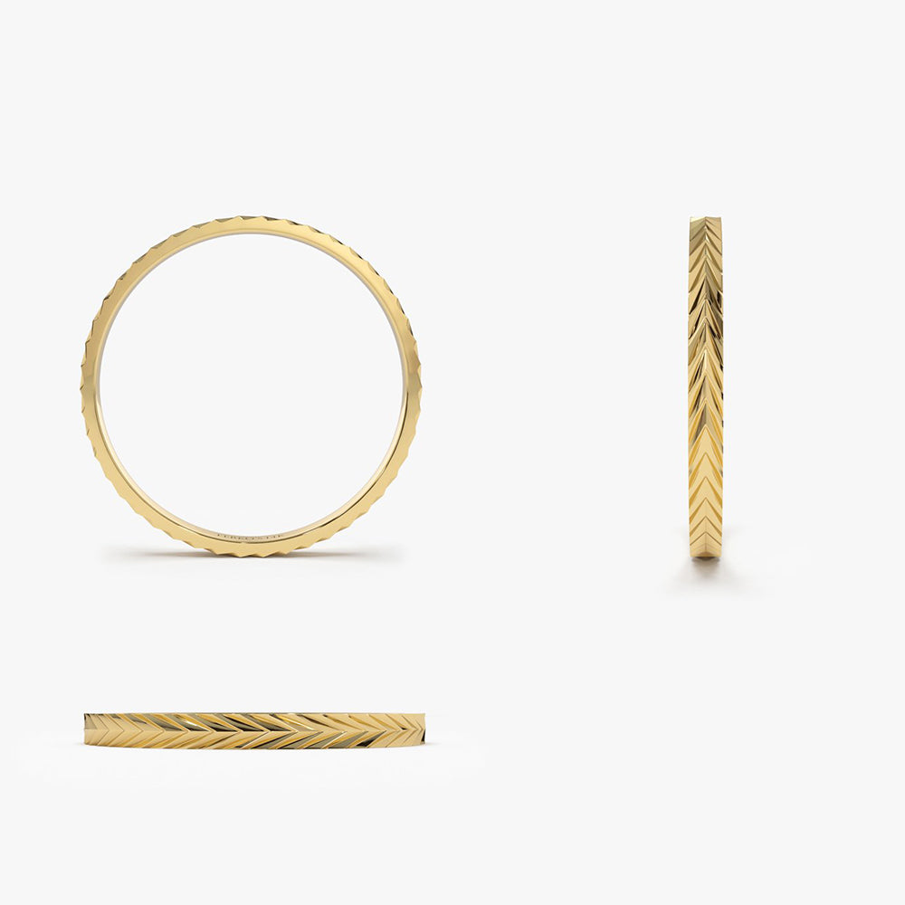 14K Gold Chevron Herringbone Eternity Cut Ring - GeumJewels