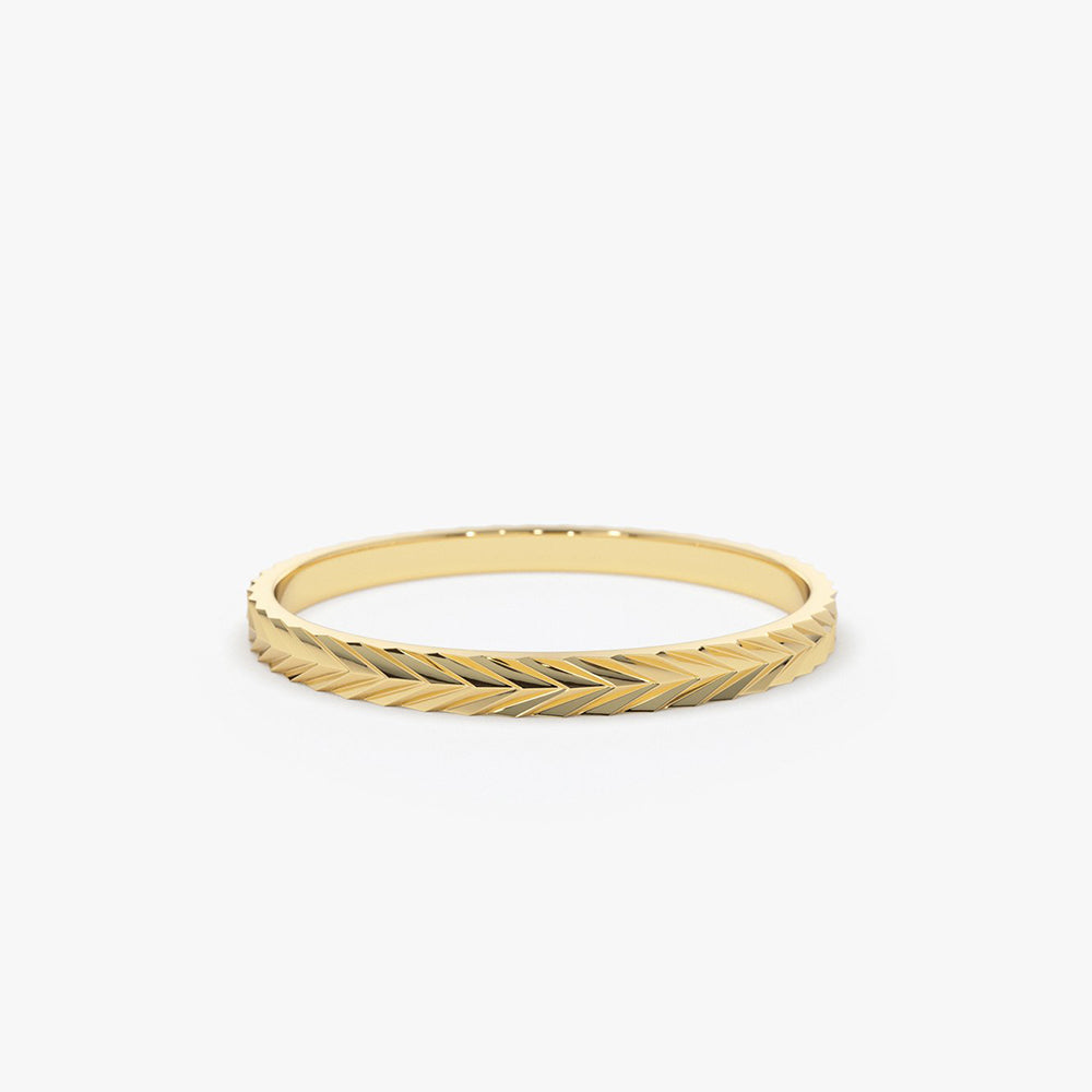 14K Gold Chevron Herringbone Eternity Cut Ring - GeumJewels