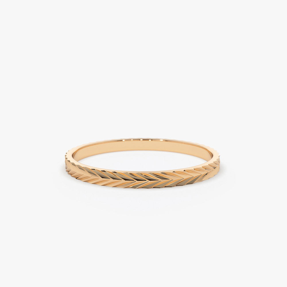 14K Gold Chevron Herringbone Eternity Cut Ring - GeumJewels