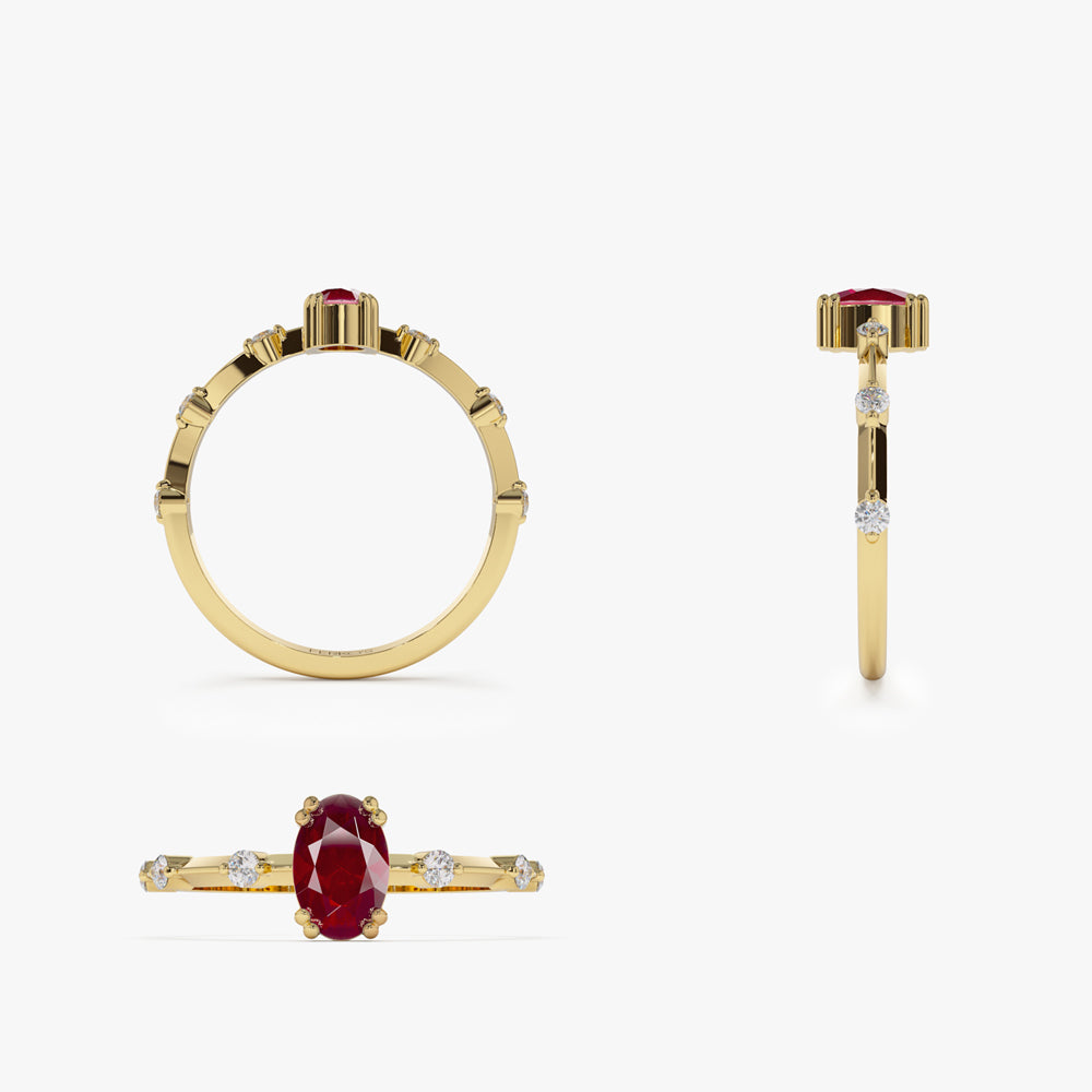 14k Gold Dainty Diamond Genuine Ruby Ring - GeumJewels