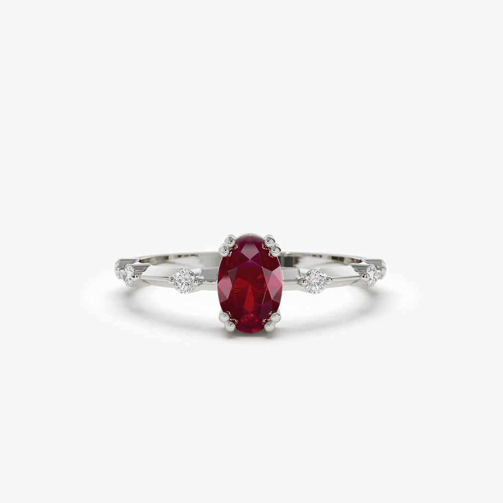 14k Gold Dainty Diamond Genuine Ruby Ring - GeumJewels