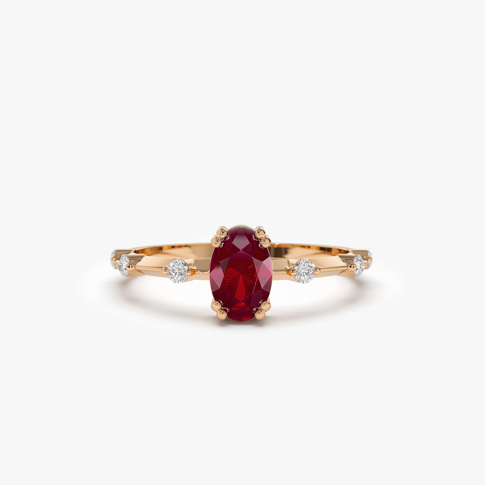 14k Gold Dainty Diamond Genuine Ruby Ring - GeumJewels